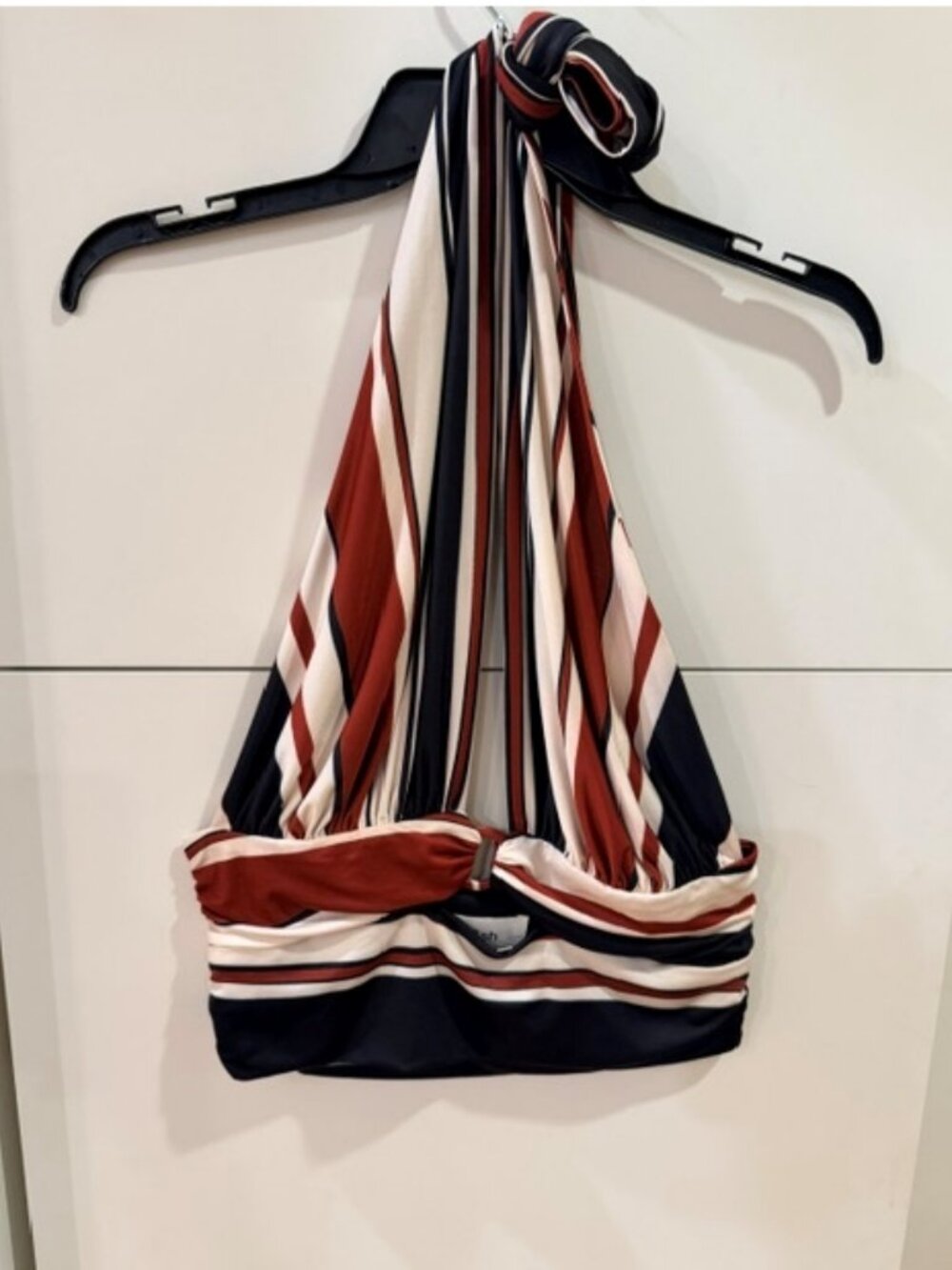 ba&sh Striped Halter Crop Top Red White Navy Size L Ring Detail
